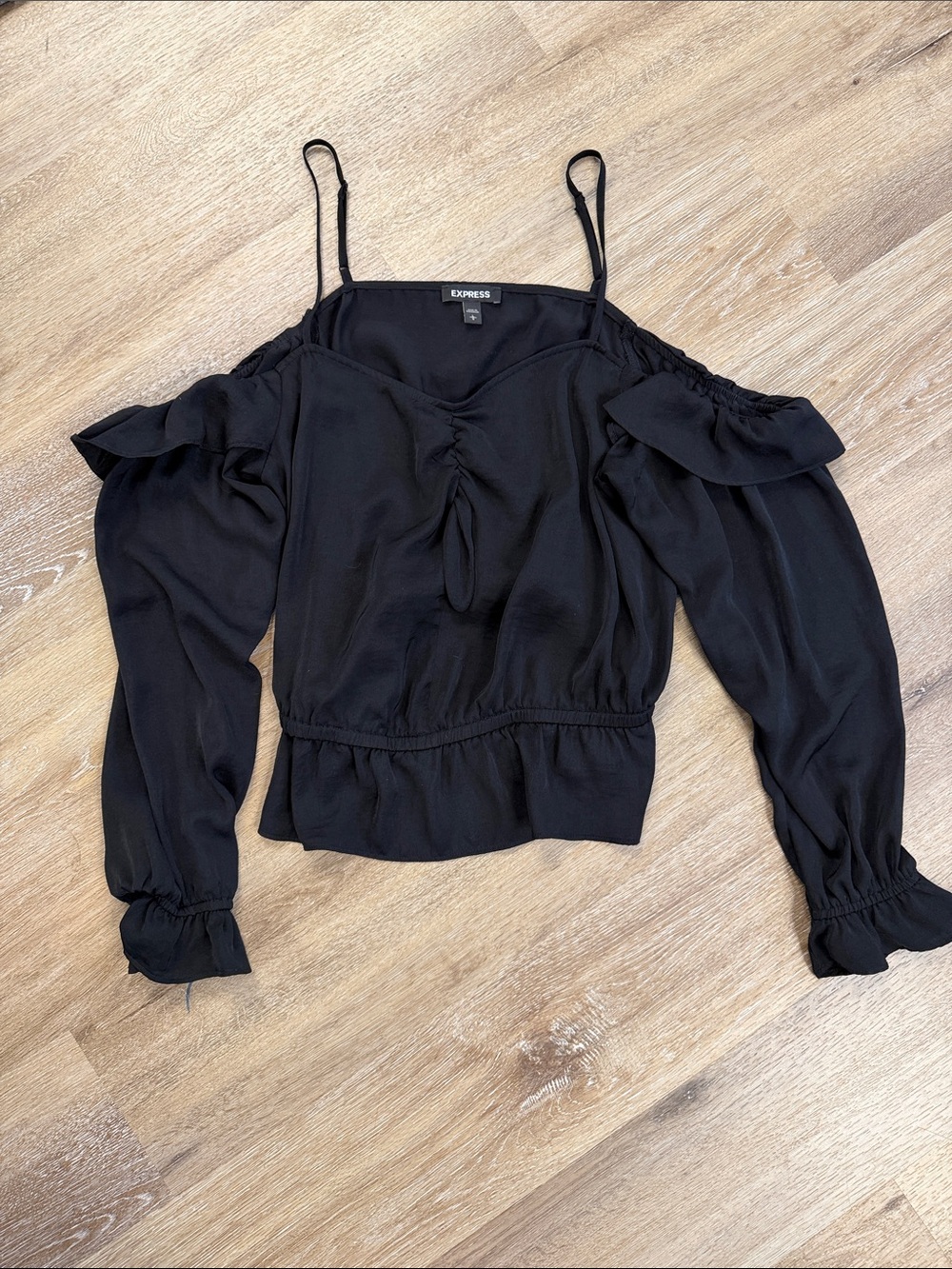 Express Black Cold-Shoulder Spaghetti Strap Blouse